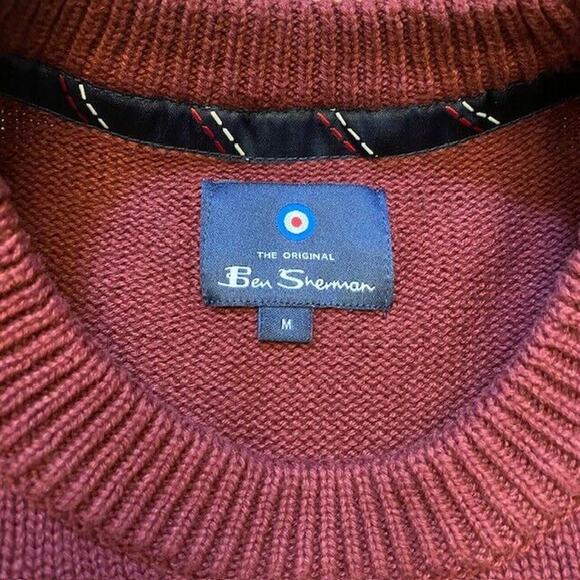 Ben Sherman All Cotton Red Long Sleeve Crew Neck Pullover Sweater Mens Medium - Picture 2 of 10